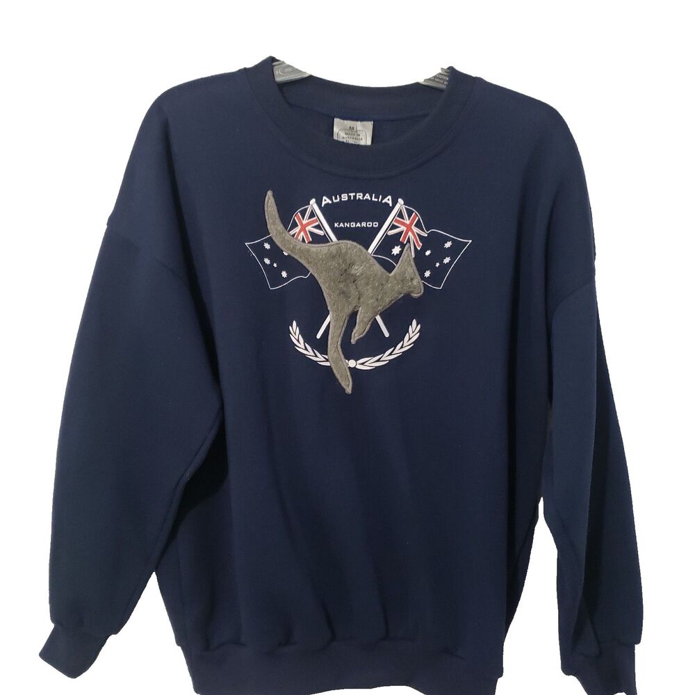 Aussie Born Navy Blue Poly Cotton Sweatshirt Fur Australia Kangaroo Unisex M